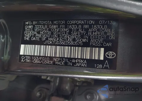 2014 Toyota Yaris Le (Tmc/Cbu Plant) from USA, damaged, VIN JTDKTUD36ED580575